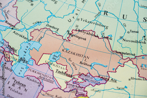 Fotografía Close up of Kazakhstan on world map.