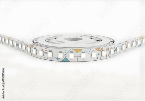 Isolated LED strip light roll with patterned flexible circuit board, home lighting technology, energy efficiency, modern decor