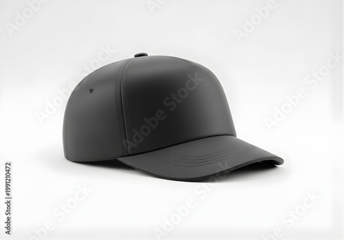 Isolated matte black baseball cap with perforated ventilation details for modern sportswear, fashion apparel, headwear mockup
