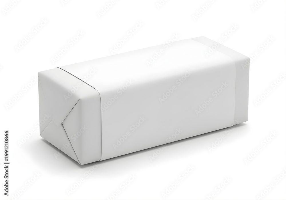 Naklejka premium Isolated rectangular food package mock-up with blank paper wrapper, butter or cheese block template for branding design