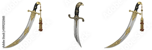 Tableau sur toile Antique Curved Dagger: Ornate Medieval Short Sword, Traditional Steel Blade, Historical Weapon Artifact, Middle Eastern Scimitar PNG