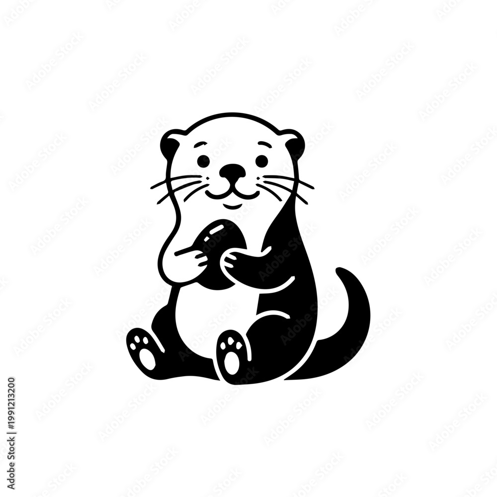Obraz premium Cute Otter Holding a Shell, Cartoon Style, Vector Illustration