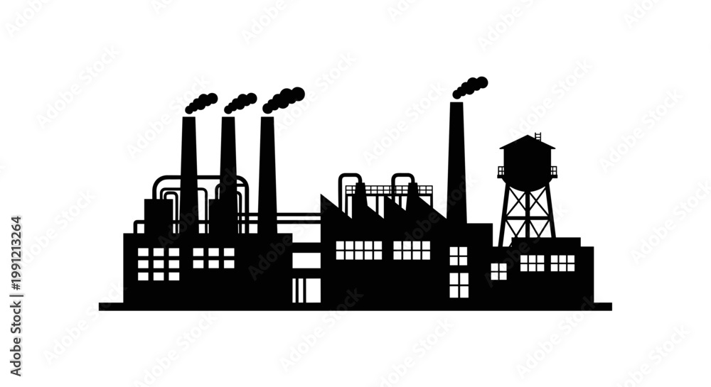 Obraz premium Industrial Factory Building Silhouette Icon 1.