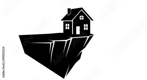 House on edge of cliff falling.
