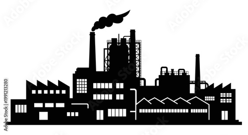 Industrial Factory Building Silhouette Illustration.