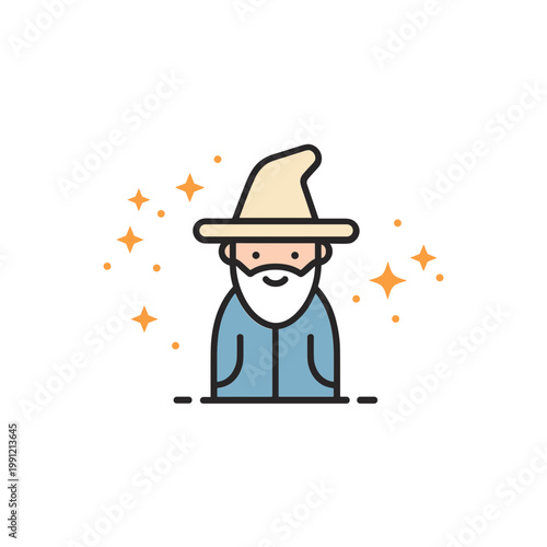 Cute Wizard Character Illustration, Magic Sparkle, Fantasy Icon