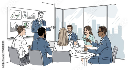 Business Meeting: Presentation, Discussion, Teamwork, Strategy, Office Environment