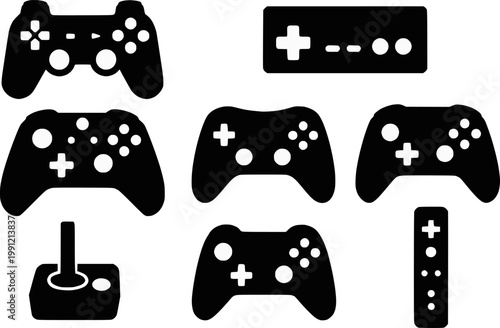 Game controller multiple types silhouette vector illustration set