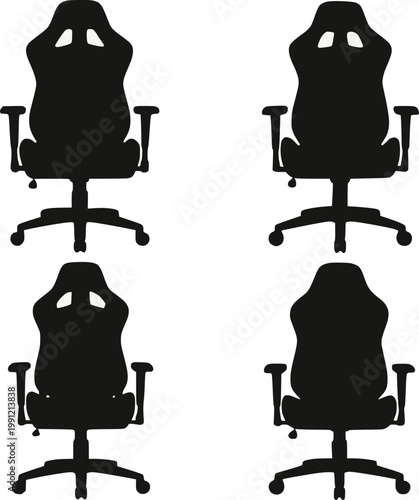 Gaming chair multiple views silhouette vector illustration set