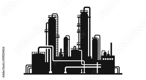 Industrial factory with tall buildings.