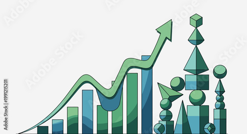 Business growth bar chart with rising green arrow