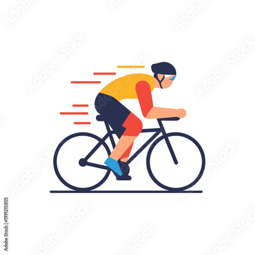 Cyclist Racing on Bicycle - Dynamic Flat Illustration with Speed Lines