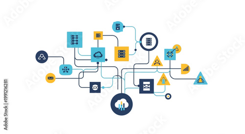Technology icons and symbols connected.