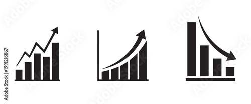 Business growth and decline bar chart icon set. Financial success and loss symbols vector illustration.