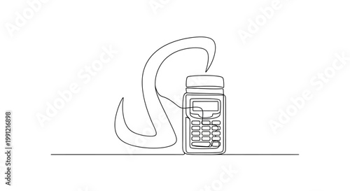 Abstract single line drawing of a calculator with a speech bubble, symbolizing calculation and communication