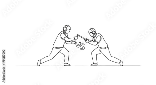 Two people in a duel with swords, representing competition and rivalry