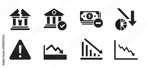 Financial crisis and economic downturn icons a collection of negative indicators