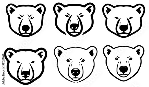 Minimalist polar bear head vector illustration in monoline style with bold black contour on white background