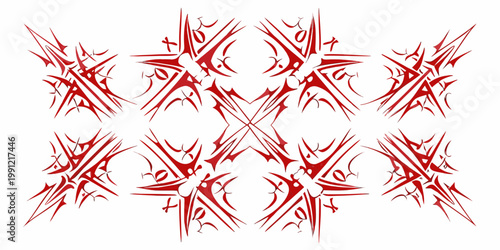 Abstract red tribal pattern with symmetrical spiky and flowing elements