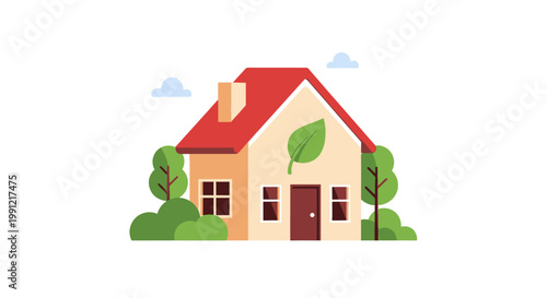 Eco friendly residential house with green leaf symbol illustration. EPS Editable. Vector Illustrations.