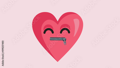 Heart with Zipper on the Mouth Secret Love Concept Illustration. Conceptual illustration for forbidden secret unspoken, love 