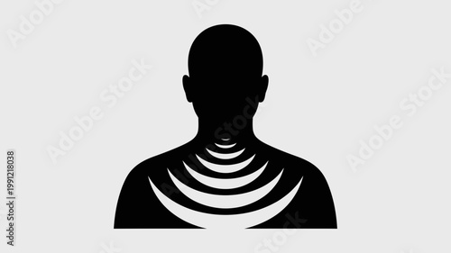 A minimalist vector graphic illustration of a human silhouette with a unique neck design
