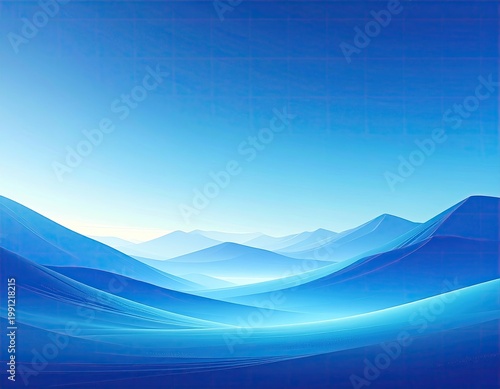 Blue stylized landscape with rolling, abstract mountains