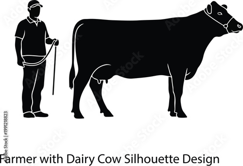 Black silhouette vector illustration of a cow, calf, and bull mammal cattle design for a farm agriculture nature logo