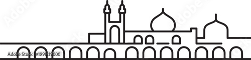 Detailed black line art of cordoba spain cityscape architecture with mezquita-cathedral