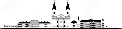 Kalocsa hungary skyline vector illustration of historic cathedral and european city architecture