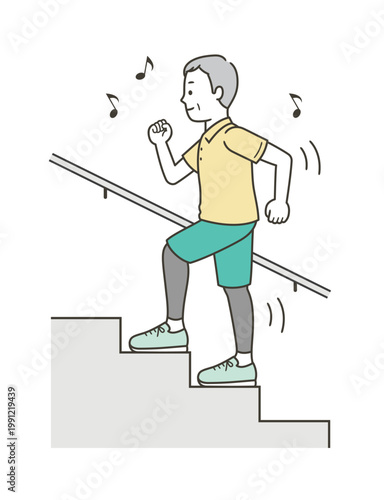 元気に階段を上るミドル世代の男性のイラスト
