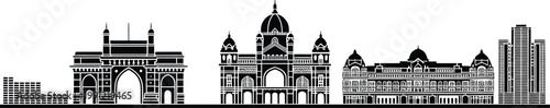 Mumbai city skyline india with gateway of india taj mahal palace and other buildings