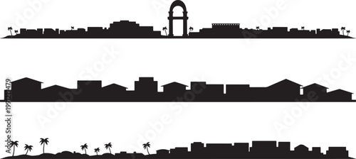 Mumbai india city silhouette set including gateway of india landmark and urban coastal skyline