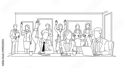 Business Meeting Vote Decision Vote Yes Hands Up Group People Agreement