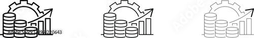 Financial growth icon set stacked coins bar graphs and rising arrows for business concepts