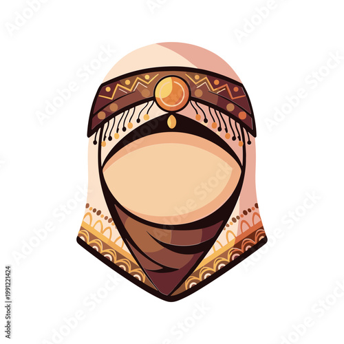 Elegant Arabic Woman's Face Veil and Headwear Illustration