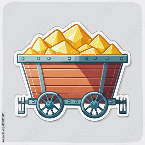 Cartoon mining cart filled with gold nuggets