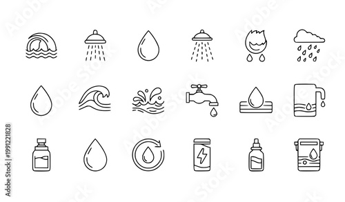 Water Drop Line Icon Set Sea Ocean Shower Editable Stroke Thin Line Vector Collection