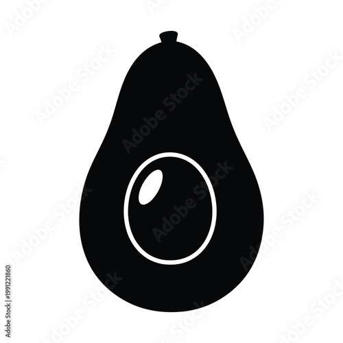 Minimalist black avocado silhouette vector icon, a simple and modern fruit graphic, perfect for healthy food branding, vegan diet illustrations, or culinary design elements.