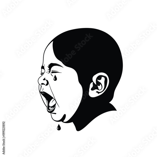 Angry Child Face Closeup Illustration.