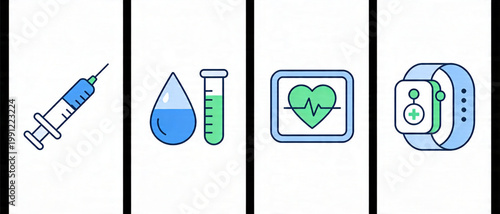 Medical Icons: A collection of essential medical icons, showcasing healthcare tools and symbols for diagnosis, treatment, and monitoring.