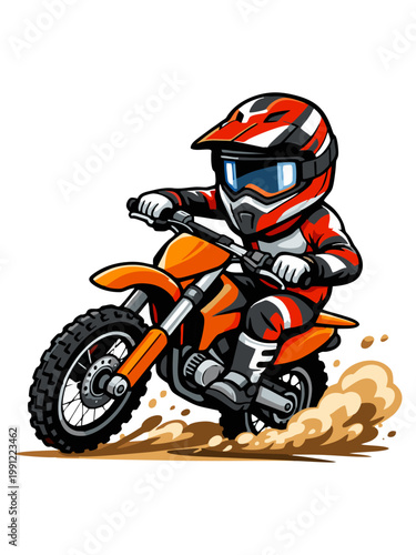 Cartoon Illustration of a Dirt Bike Racer Doing a Wheelie