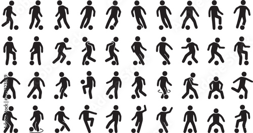 Soccer Football Player Stick Figure Icons Set - Variety of Action Poses.