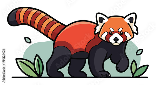 Cute Red Panda Walking Vector Illustration - Modern Flat Design Wildlife Animal Icon