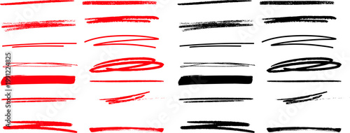 black and Red underline set of hand drawn red Underline stroke Red Underline Strokes Set Hand Drawn Style Accents on Transparent Background Design Png