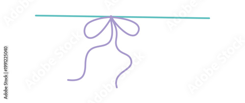 Coquette hand drawn wedding bow with lace and wavy line. Romantic girly ribbon as cute vintage knot and bow decor. Simple whimsical border for wedding card or valentine invite, delicate graphic