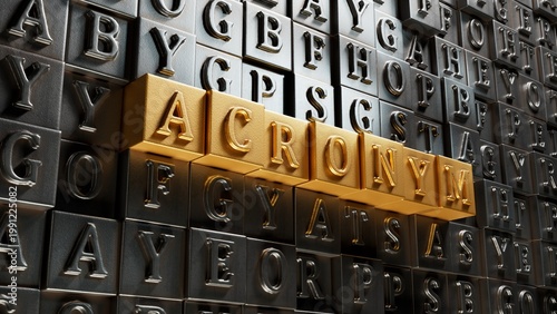 Movable type printing with text acronym. financial market. financing.close up of Movable type printing,Business Concept.3D rendering.