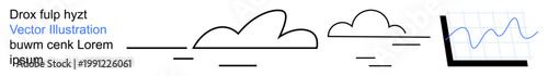 Weather forecasting, data analytics, scientific study, business trends, infographics, education. Simplistic cloud lines paired with a graph. Weather forecasting and data analytics concept