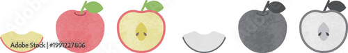 リンゴのイラストセット（カラーと白黒）