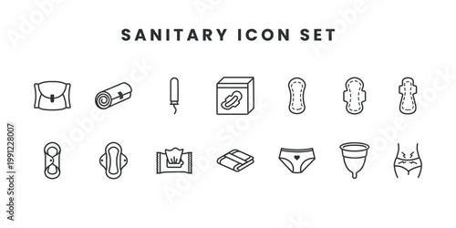 Sanitary Icon Set Female Hygiene Collection. Feminine Care Full Icon Pack Flat Design.